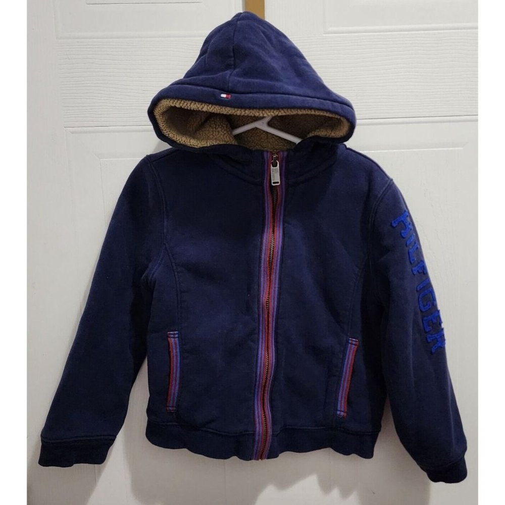 Tommy Hilfiger Toddler Boy Full Zip Up Hoodie Jacket Sherpa Lined Blue Size 4T